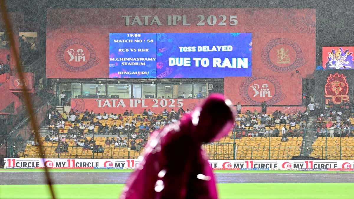 आरसीबी बनाम केकेआर मैच हुआ रद्द, कोलकाता प्लेऑफ से बाहर, आरसीबी पहुंची टॉप पर