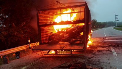 ट्रक में लगी भीषण आग सौ से ज्यादा बकरे बकरियां जिंदा जले