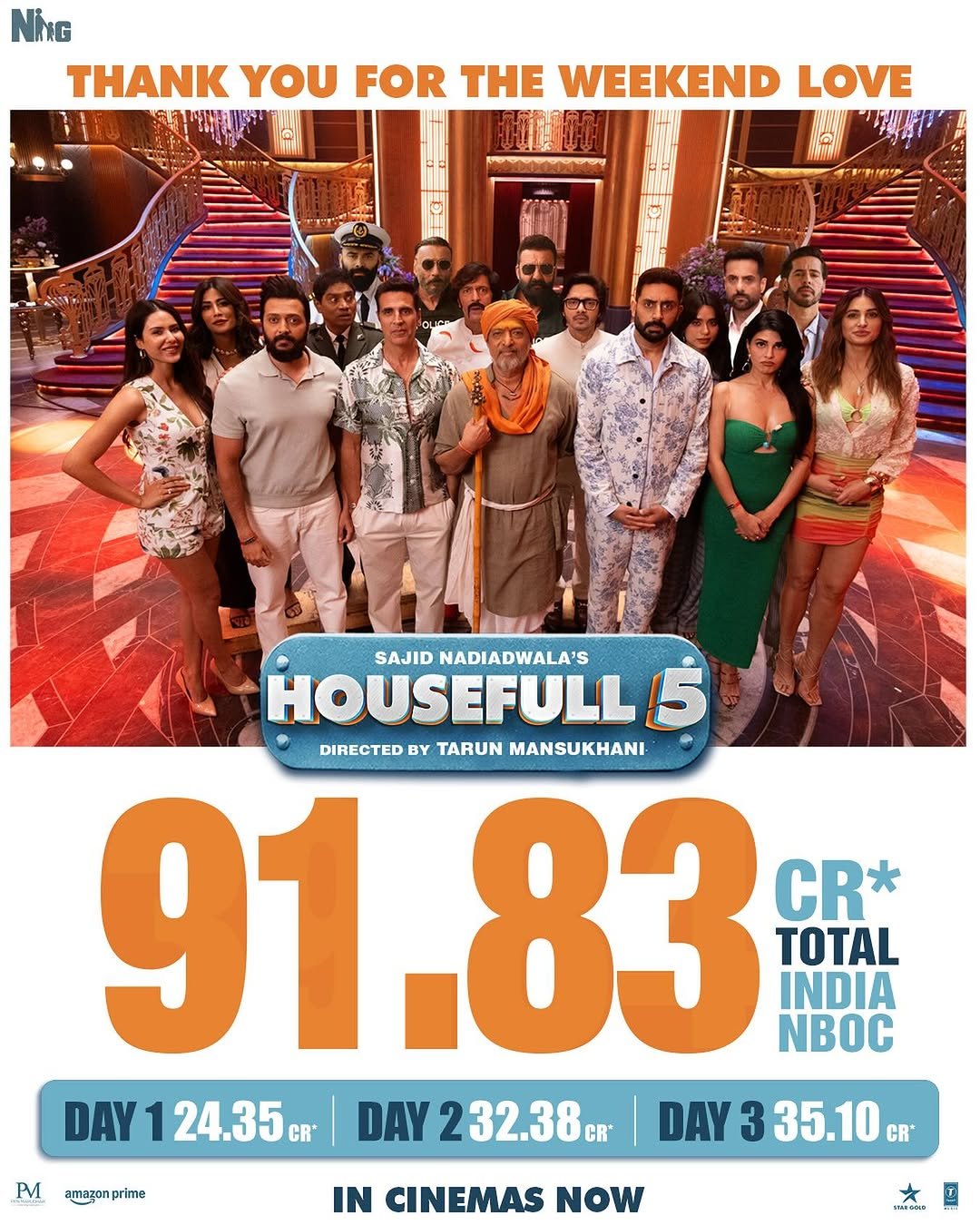 हाउसफुल 5 बॉक्स ऑफिस कलेक्शन डे 3: पहले वीकेंड 100 करोड़ से चूकी फिल्म, 91.83 हुआ टोटल कलेक्शन