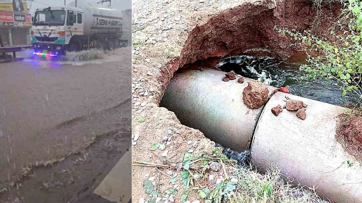 (कांकेर) भारी बारिश से प्रधानमंत्री ग्रामीण सड़क क्षतिग्रस्त, नेशनल हाईवे भी लबालब