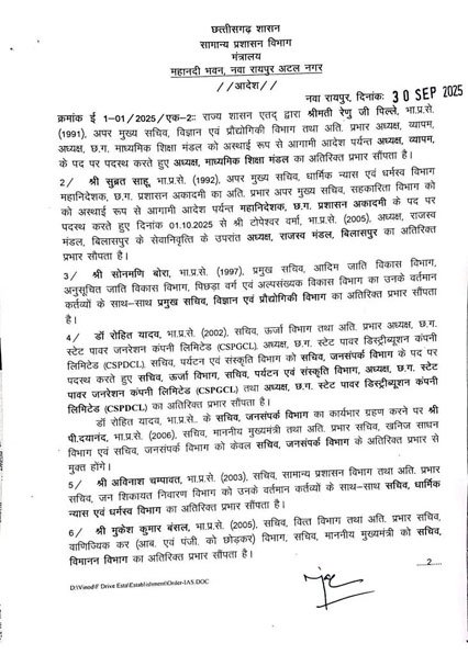 (रायपुर) 14 आईएएस अधिकारियों का तबादला