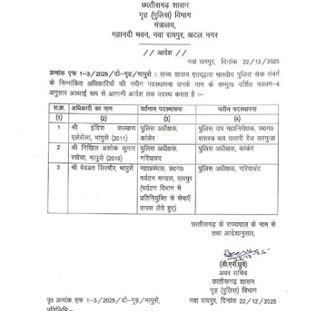 (कांकेर) कांकेर एसपी एलेसेला का तबादला, निखिल राखेचा होंगे नए एसपी