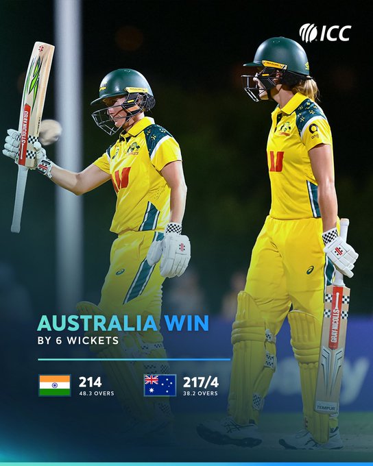 पहले वनडे में ऑस्ट्रेलिया ने भारत को 6 विकेट से हराया, सीरीज में 1-0 की बनाई बढ़त