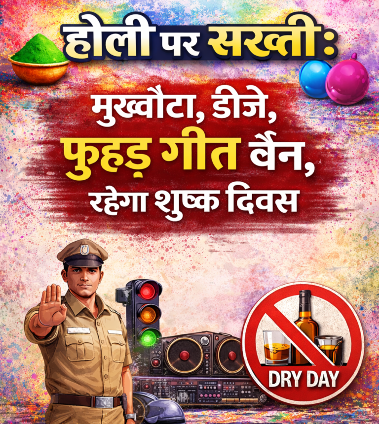होली पर प्रशासन का सख्त एक्शन: मुखौटा, डीजे और फूहड़ गीतों पर रोक, शुष्क दिवस घोषित