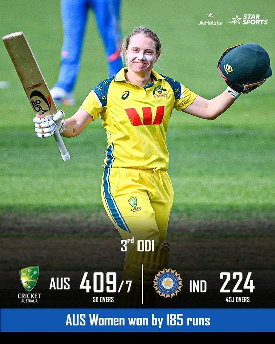 तीसरा वनडे 185 रन से जीतकर ऑस्ट्रेलिया ने भारत का किया व्हाइटवॉश