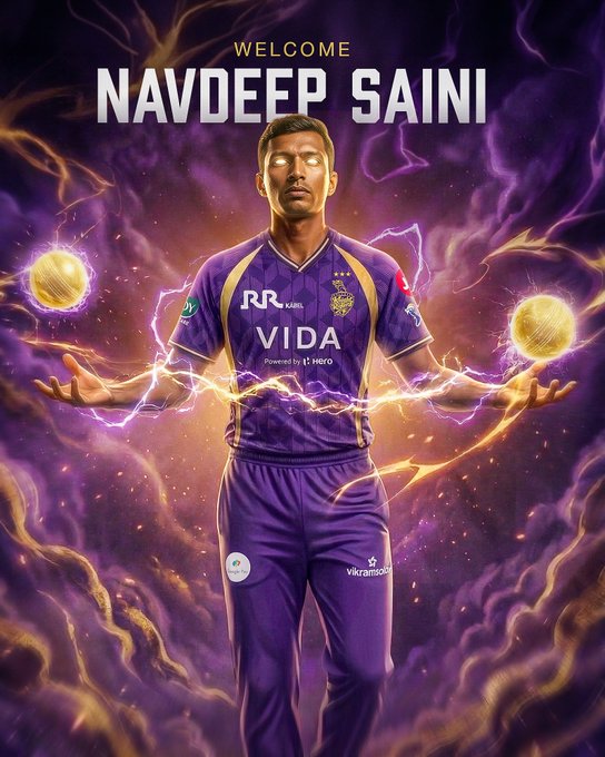 आईपीएल 2026: हर्षित राणा की जगह पर नवदीप सैनी को कोलकाता नाइट राइडर्स ने अपने साथ जोड़ा