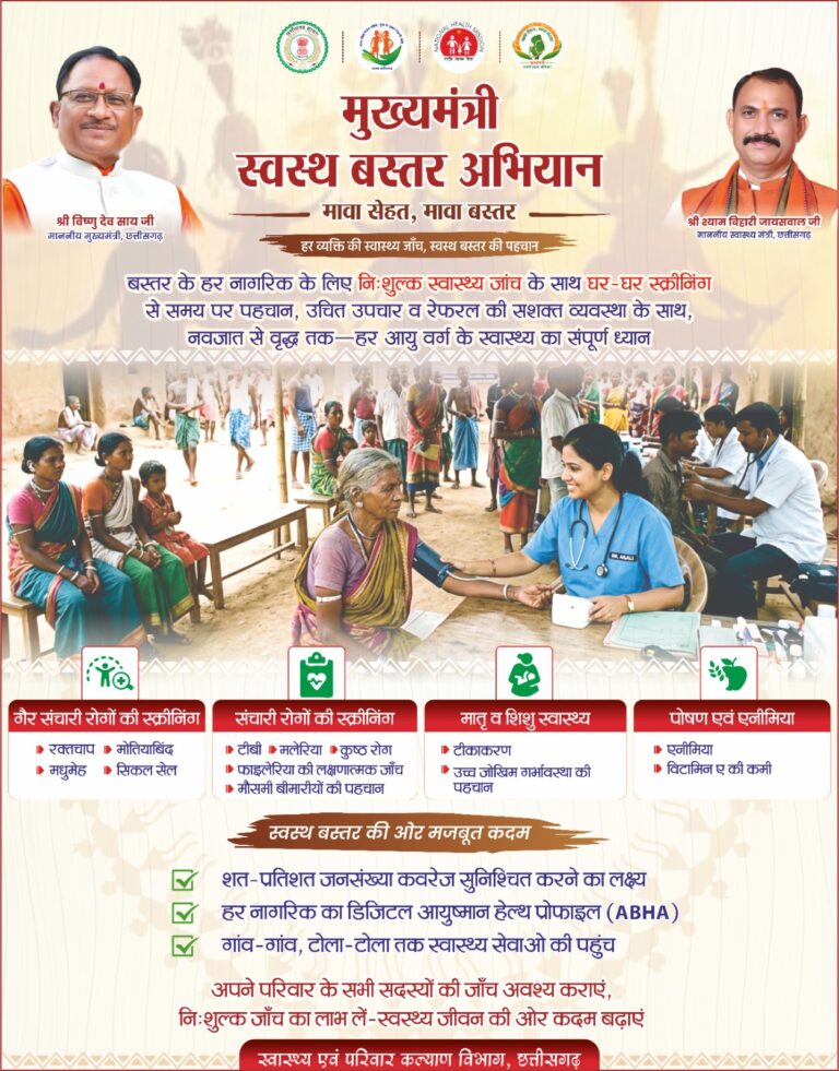(बीजापुर) आज से शुरू हो रहा स्वास्थ्य जाँच का महाअभियान मुख्यमंत्री स्वस्थ बस्तर अभियान