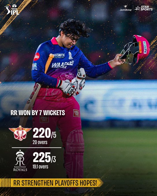 वैभव सूर्यवंशी की तूफानी फिफ्टी की बदौलत राजस्थान की टॉप-4 में शानदार एंट्री