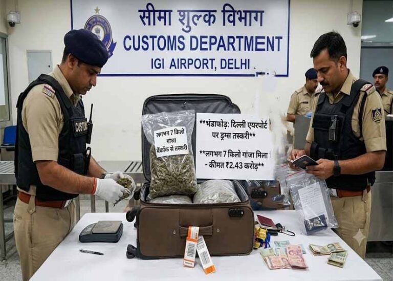 दिल्ली एयरपोर्ट पर 2.43 करोड़ का संदिग्ध गांजा बरामद, बैंकॉक से आया यात्री गिरफ्तार