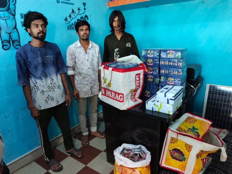 (राजनांदगांव)किराना दुकान में सेंधमारी का खुलासा: पान मसाला, गुटखा और सिगरेट चोरी करने वाले तीन आरोपी गिरफ्तार