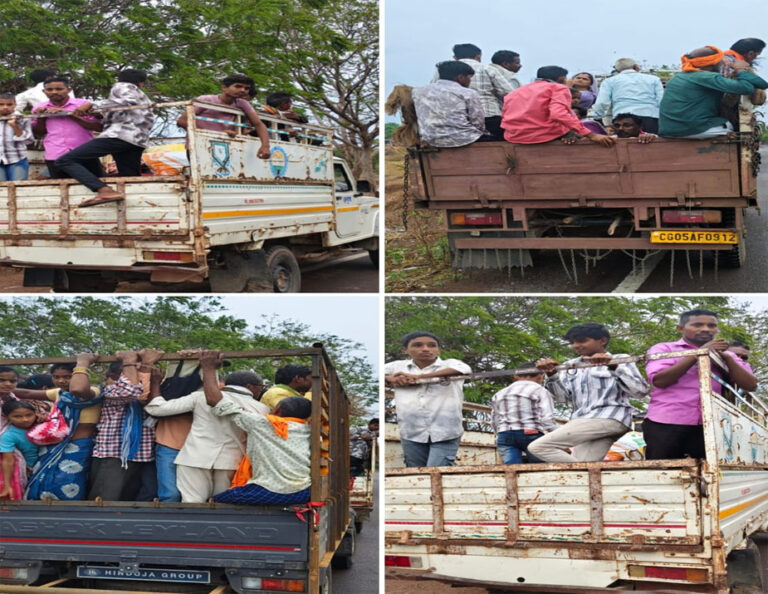 (धमतरी) मालवाहक वाहनों में सवारी ढोने वालों पर धमतरी पुलिस की सख्ती, चार पिकअप चालकों पर 21,200 रुपये का जुर्माना