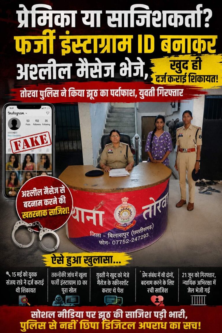 फर्जी इंस्टाग्राम आईडी बनाकर प्रेमी को बदनाम करने की साजिश, युवती गिरफ्तार, खुद ही भेजे अश्लील मैसेज