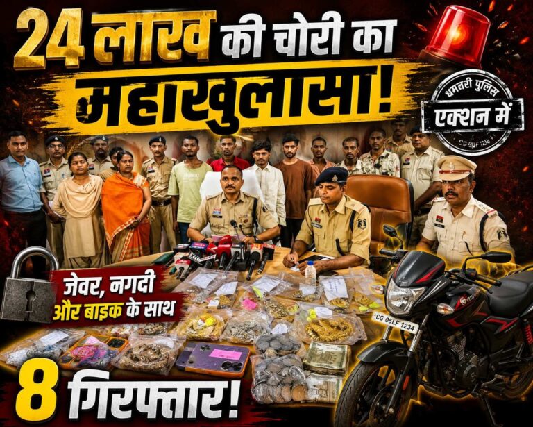 24 लाख की चोरी का महाखुलासा! जेवर, नगदी और बाइक के साथ 8 आरोपी गिरफ्तार