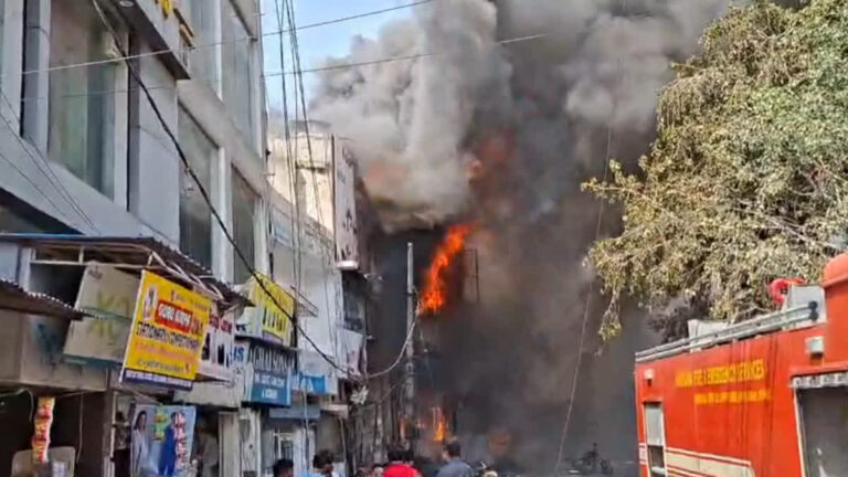 हरियाणा के रोहतक में जूते के शोरूम में भीषण आग, 10 दुकानें चपेट में, 6 लोगों के फंसे होने की आशंका