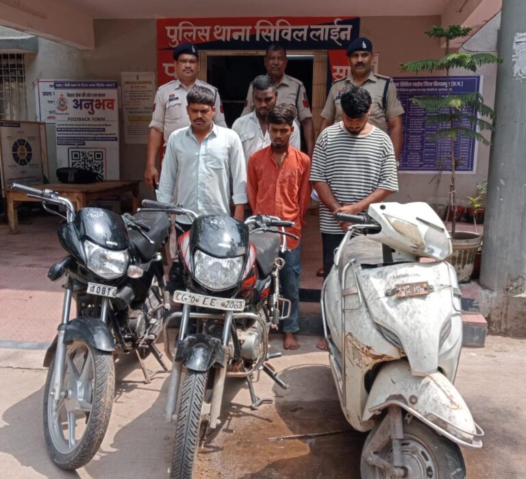 (बिलासपुर) सशक्त ऐप से खुला बाइक चोर गिरोह का राज, चार आरोपी गिरफ्तार; तीन चोरी की बाइक बरामद
