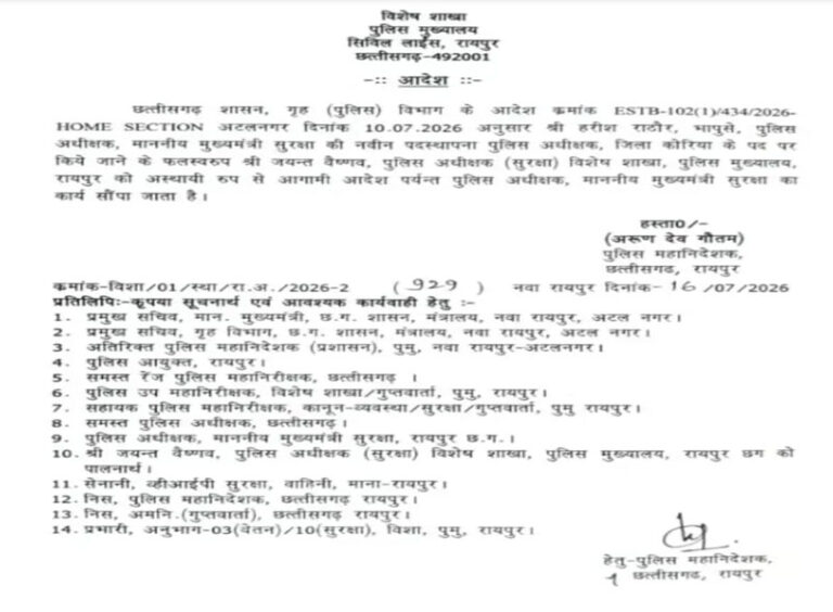 (रायपुर) मुख्यमंत्री सुरक्षा को मिला नया कमांडर, आईपीएस जयंत वैष्णव बने मुख्यमंत्री सुरक्षा के एसपी