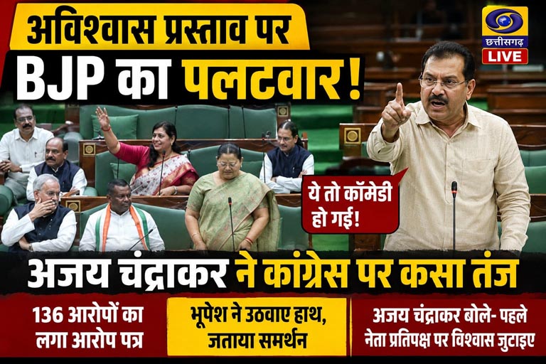 (विधानसभा) (रायपुर) अविश्वास प्रस्ताव पर सदन में तंज और ठहाके, अजय चंद्राकर बोले- पहले नेता प्रतिपक्ष पर ही विश्वास जुटाइए