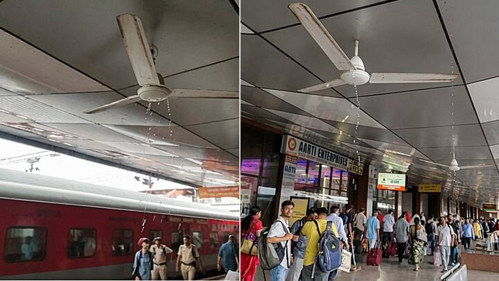 वाराणसी रेलवे स्टेशन पर प्लेटफॉर्म की छत बना झरना, सोशल मीडिया पर मजाक